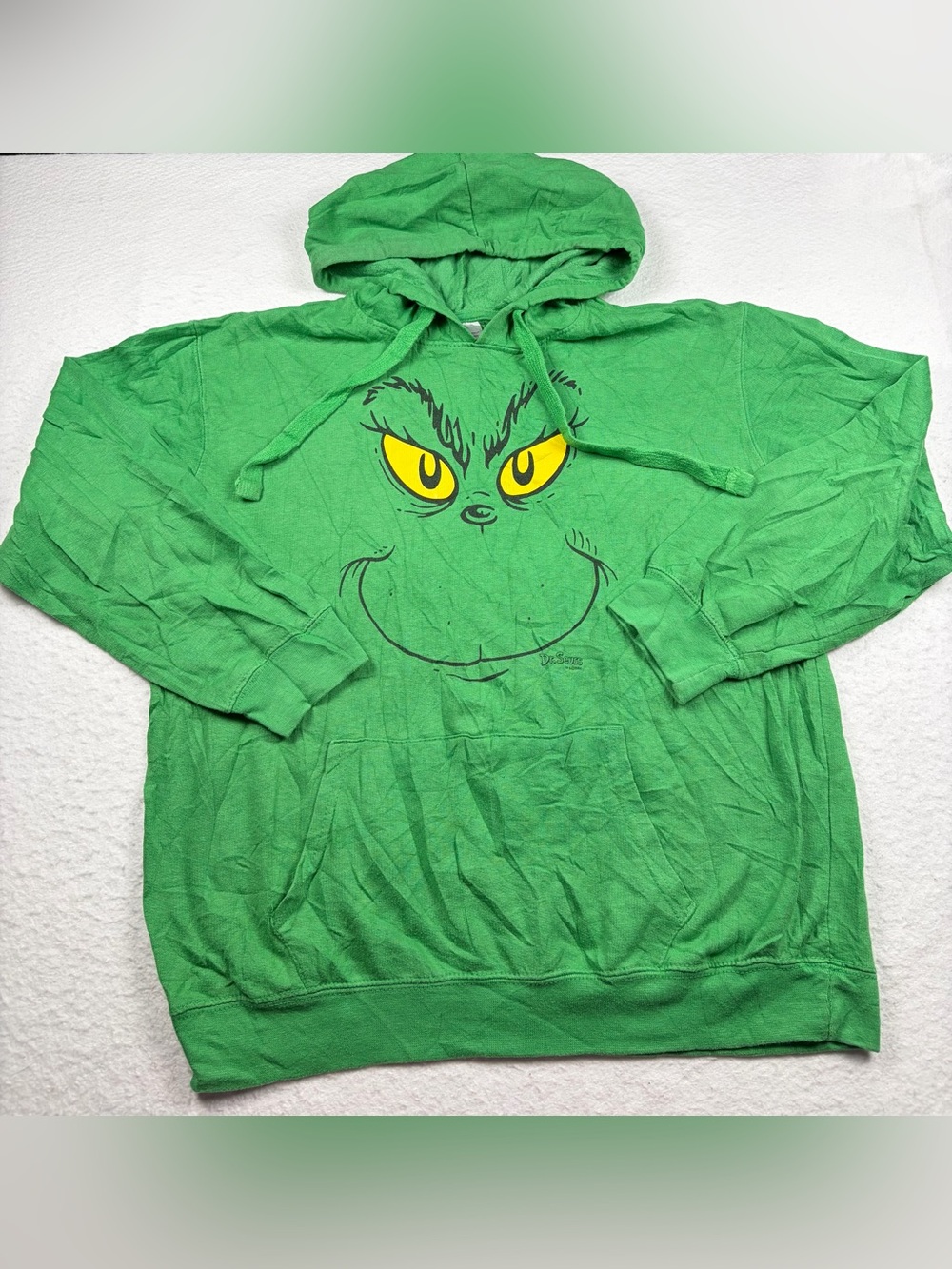 Dr Seuss The Grinch Graphic Face‎ Green Pullover Hoodie kids L 11-13